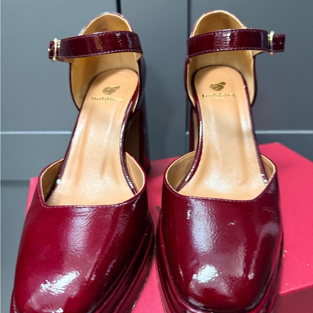 Bobbies Elegant Burgundy Patent Leather platform Heels